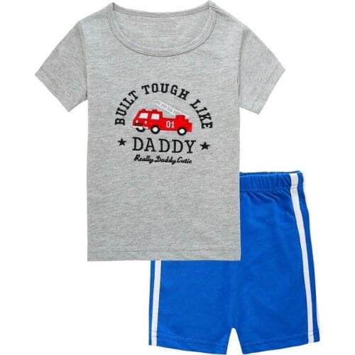 Fire Engine Fashion Baby Pajamas Clothes Suit Summer Boys Short Sleeve T-Shirts Pants 100% Cotton Toddler Sleepwear PJS Tops