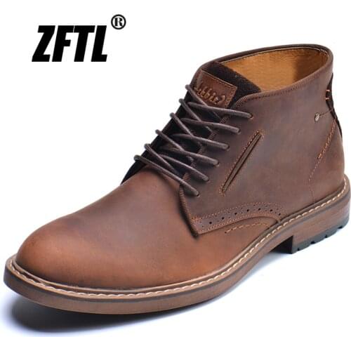 ZFTL NEW mens Martins boots crazy horse skin leather handmade mens lager size Casual shoes mens lace-up Ankle boots 0154
