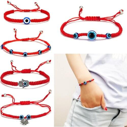 5Pcs Turkish Evil Eye Lucky Kabbalah Red String Bracelet Kit Adjustable Blue Evil Eye Beads Luck Bracelet Jewelry Unisex