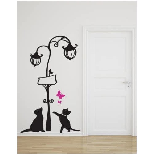 Wall decal mural street lamp with cats-size 80x140 cm-wall decoration, wall stickers, wallpaper