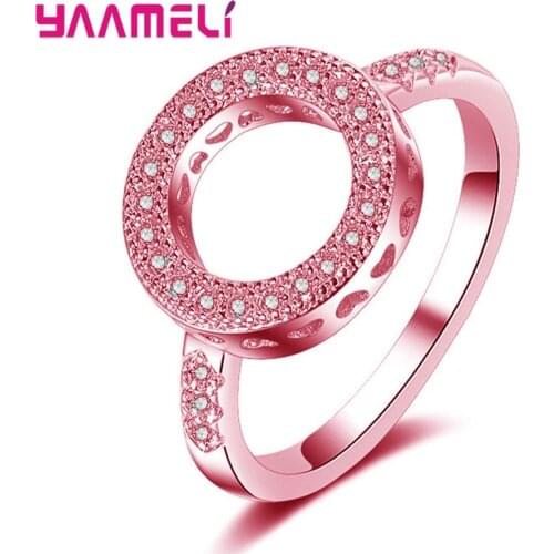Original 925 Sterling Silver Elegant Nice Quality CZ Crystal Hollow Circle Rings For Women Girls Wife Anniversary Jewelry