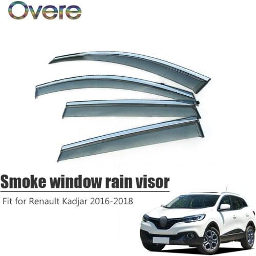 Overe 4Pcs/1Set Smoke Window Rain Visor For Renault Kadjar 2016 2017 2018 Styling ABS Awnings Shelters Guard Accessories