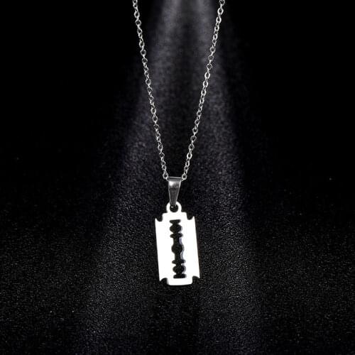 Stainless Steel Safety Blade Razor Pendant Necklace Punk Hiphop Jewelry for Men Boys