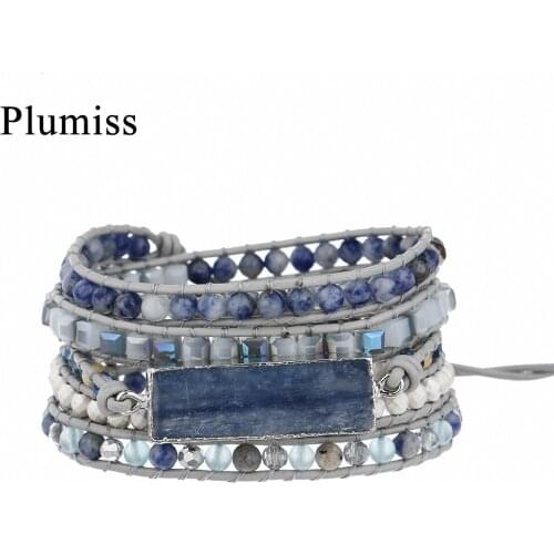 Plumiss Rectangle Kyanite Wrap Bracelet Natural Stone Positive Energy Beaded Womens Bracelets Jewelry for Girls Dropshipping