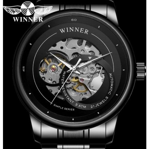 WINNER Automatic Mechanical Men Wristwatch Military Army Sport Male Clock Top Brand Luxury Black Skeleton Man Watch Gift 8190