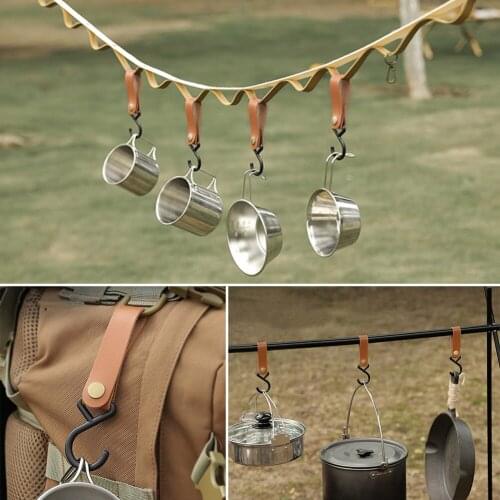 Portable Outdoor PU Leather Hook Camping Tripod Clothes Storage Key Chain Hanger Hook Camping Hiking Accessories