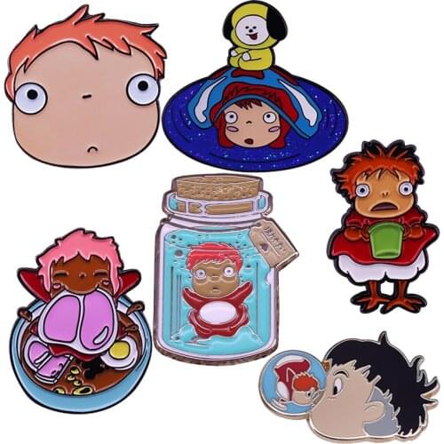Cute Ponyo Enamel Pin Kawaii Fish Girl Brooch Japanese Anime Art Jewelry