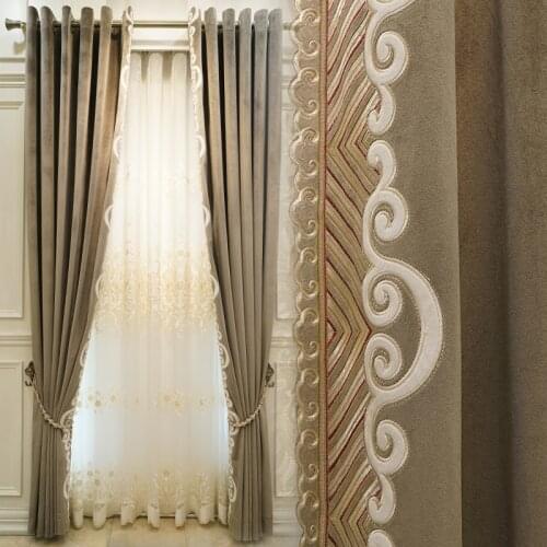 European Style Living Room High-end Italian Velvet Cloth Curtain Mantle Bedroom Luxury Embroidered Villa Pure Color Curtain
