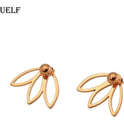 Uelf Lotus flower ear jacket Lotus and T bar stud earrings Ear climber Front back earring Women simple everyday jewelry