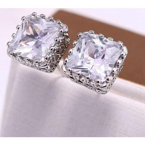 Luxury Solitaire Womens Earrings AAA Princess Cut Cubic Zirconia Simple And Elegant Style Accessories Statement Jewelry
