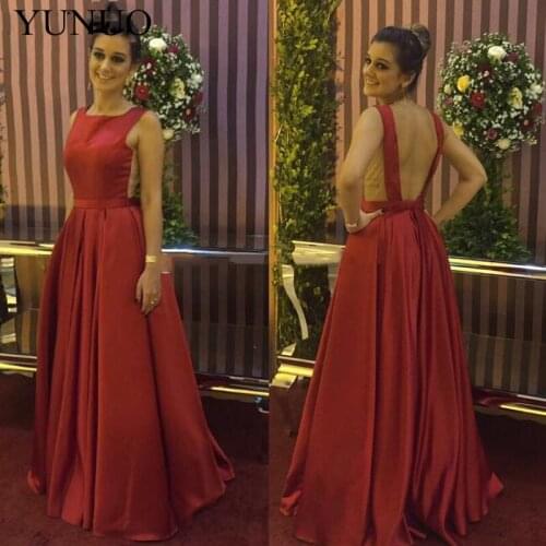 YuNuo Evening Dresses Long 2019 Backless Satin Dress Formal Dress Women Elegant vestido de festa longo N57