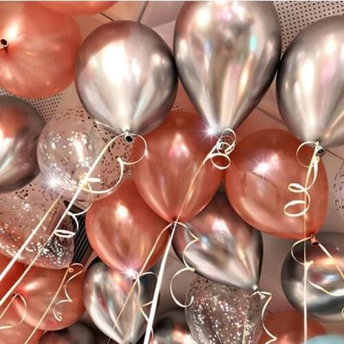 10pcs/lot 12 inch Chrome Metallic Round Latex Balloons Gold Silver Pink Wedding Market hotel Birthday Party decor Helium balloon
