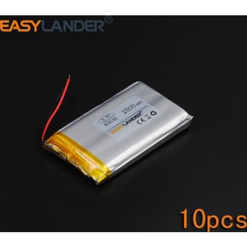 10pcs/Lot 3.7V 2500mAh 854165 Rechargeable li Polymer Li-ion Battery For mouse recorder speaker RC Tachograph headephone Remote