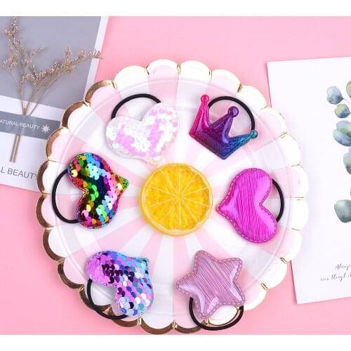2Pc/Lot Star Crown Heart Sequins Scrunchies Elastic Hair Band For Kids Girls Ponytail Holder Hair Rope Headwear Hair Accessories