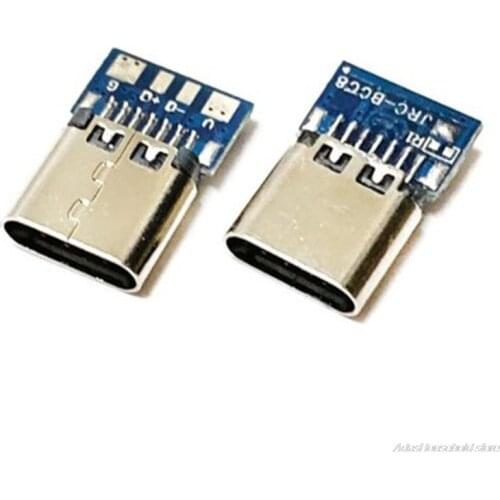 2 Pieces Micro USB Type-C Standard Port Connector 16 Pin Female Solder Jack 180 Vertical Shield USB Repair Replacement Dropship