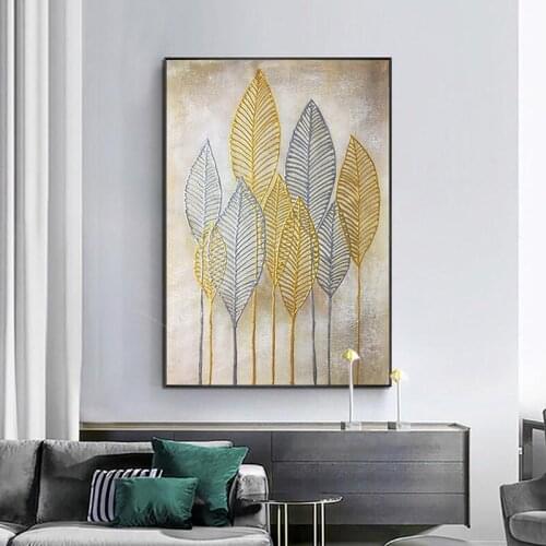 Abstract Gold Leaf Hand Painting On Canvas Wall Art Pictures For Living Room Home Decoration Acrylic Texture Quadro Decor