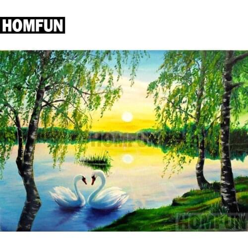 HOMFUN Full Square/Round Drill 5D DIY Diamond Painting "Swan Lake" Embroidery Cross Stitch 5D Home Decor Gift A02053