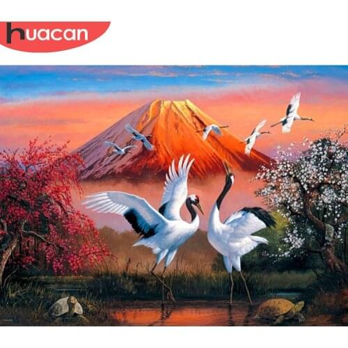 HUACAN Diamond Art Painting Embroidery Crane Wall Stickers Diamond Mosaic Animal Mountain Scenery Home Decor