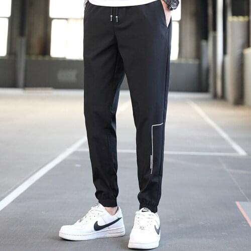 Pants mens summer thin leisure sports pants Korean Trend ice silk versatile quick dry corset Capris Matching outfits Woman