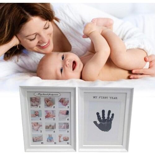 Baby Handprint Footprint Photo Frame Kit for Newborn Boys Girls Clean Touch Ink Pad