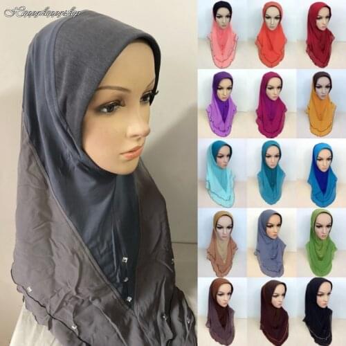 Double Layer Muslim Instand Hijab Islamic Patchwork Headscarf Wraps Malaysia Shawls Femme Musulman Turban Arab Full Cover Caps
