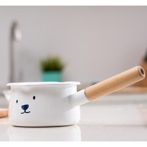 LEnamel coffee bucket, enamel milk pot. There are scale, thickened single handle pot. Induction cooker gas universal