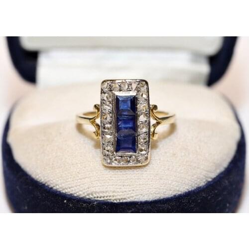 Antique Art Deco 18k Gold Natural Diamond And Rose Cut Diamond Sapphire Decorated Pretty Navette Ring