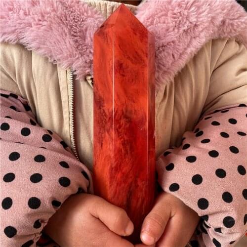 Red fused quartz crystal point healing obelisk hexagonal wand Aura gift for friends and family to promote natural health
