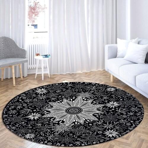 Round Mandala Soft Area Rugs Home Floor Mats Large Living Room Bedroom Bathroom Decorate Print Plant Carpet Red Balck White