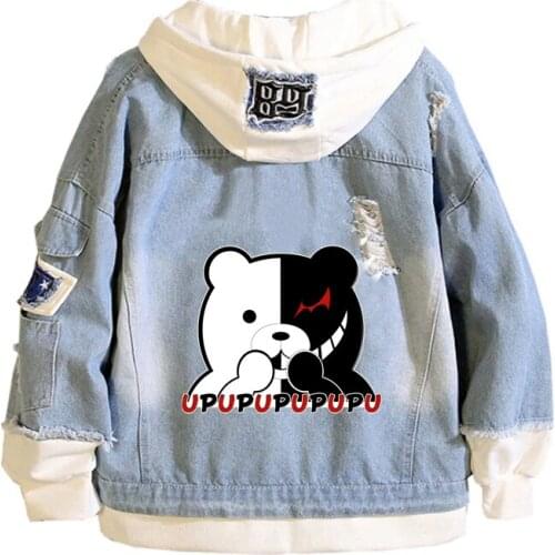 Anime Danganronpa Coat Teens cowboy Cosplay Jacket Men Women Casual Denim Hooded Loose coat Cartoon Hooded