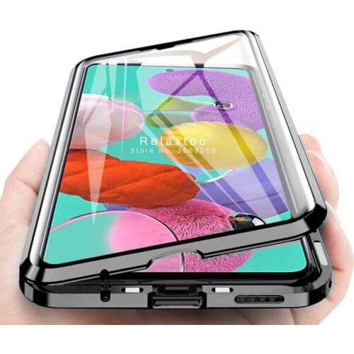 Magnetic flip case for samsung galaxy a51 a71 a10 a10s a20 a20s a30 a30s a50 a50s a70 a70s double-sides glass metal bumper cover