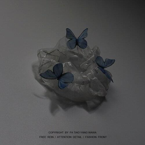 Blue butterfly gauze hair ornament