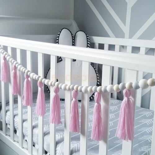 Sweet Wood Beads Tassel Hanging Bunting Garland Newborn Baby Bed Room Decor