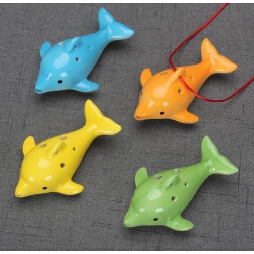 Cute 6 Hole Ceramic Dolphin Ocarina Animal Shape Educational Music Flute Charm Kids Birthday Party Favor Gift SN2072