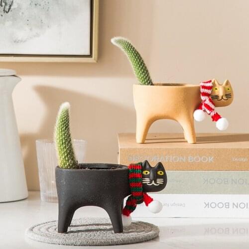 Cartoons Cute Cat Tail Creative Flower Pot Personality Animal Simple Vase Cactus Succulent Plants Potted Small Home Decoration