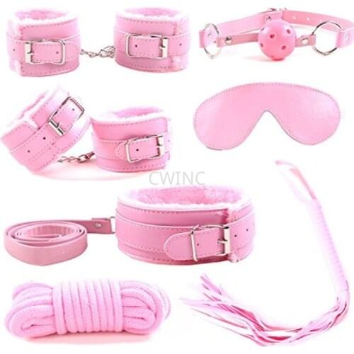 CW0081 7Pcs Set Bondage Kit Alternative Flirting Toys Handcuffs Blindfold Collar Whip Sex Play Tool
