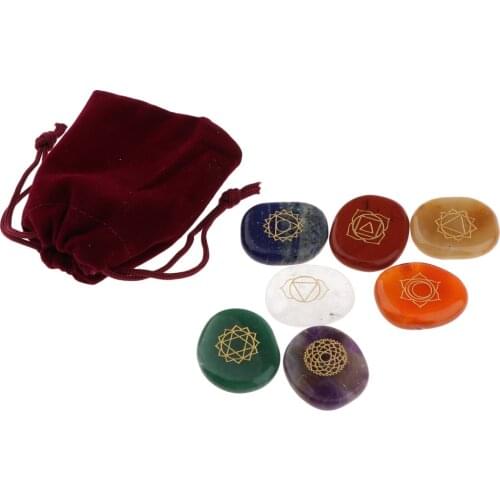 Set of 7 (SEVEN) Engraved Gemstones, Meditation or Gift, Colored