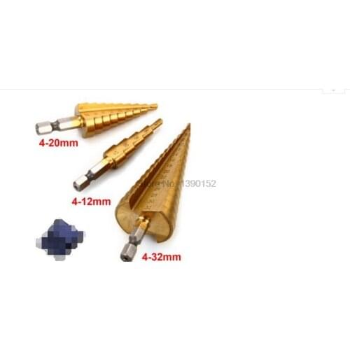 By dhl 100set high quality 3pcs/set Metric Spiral Flute The Pagoda Shape Hole Cutter 4-12/20/32mm HSS Steel Drill Bit Set