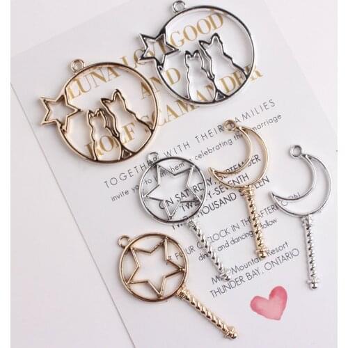 New 10pcs Alloy Pendant Golden Silver Moon/Star Shape Earrings Necklace Components DIY Handmade Jewelry Making Supplies