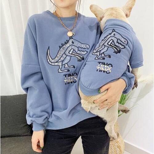 HSWLL Autumn and winter plus velvet dog biped pet parent-child outfit bichon kitten fleece cotton coat Corgi dog clothes