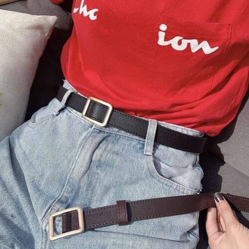 New Fashion Women PU Leather Belt Without Holes Square Buckle Jeans Waist Strap Black White Simple Wild Students Lady Waistband