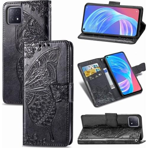 Cute Butterfly Case for Oppo A73 (5G VER) 2020 6.5in Cover Flip Leather Wallet Book Black Phone Bag 73A CPH2161 BBK 2161 OPPOA73