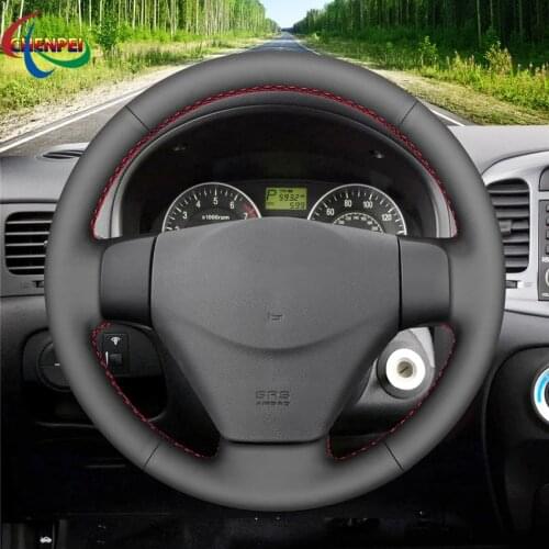 DIY Hand-stitched Non-slip Black Leather Car Steering Wheel Cover For Kia Rio Rio5 2006-2009 Car Interior Decoration Accessories