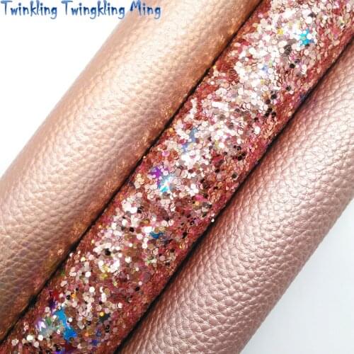 ROSE GOLD Glitter Fabric, Litchi Faux Leather Fabric, Synthetic Leather For Bows A4 8"x11" Twinkling Ming XM147
