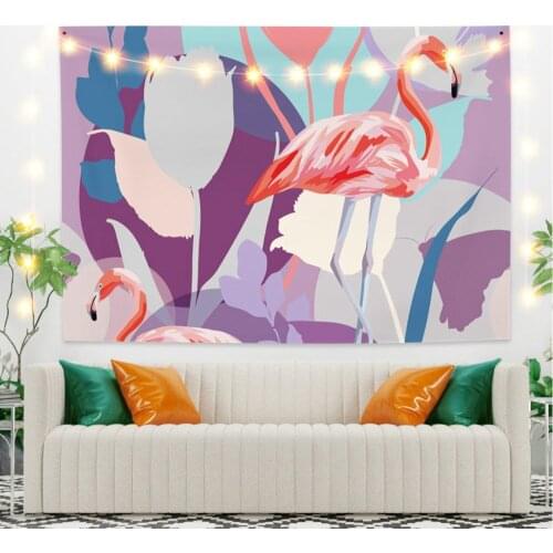Flamingo and Colorful Graffiti Tapestry Vintage Exotic for Bedroom Photography Wall Decor