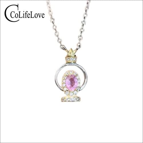 CoLife Jewelry 925 Silver Pink Sapphire Pendant 3mm*5mm Natural Ponl Sapphire Necklace Pendant Sterling Silver Sapphire Jewelry