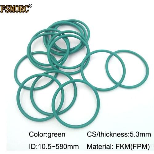 Green FKM o rings ID10.5mm~580mm*5.3mm thickness/CS Oil resistant acid and alkali resistant sealing Gasket FPM o-ring