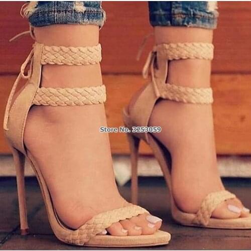 ALMUDENA Women Plaited Strap High Heel Sandals Gorgeous Stiletto Heels Lace-up Braided Dress Shoes Gladiator Banquet Pumps Sale