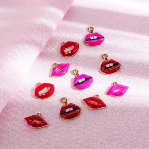 20 WHOLESALE Red Enamel Lips Charm with Mouth for Necklace Bracelet Earring Marking Sexy Lips Charm Pendant Lips FV38DH
