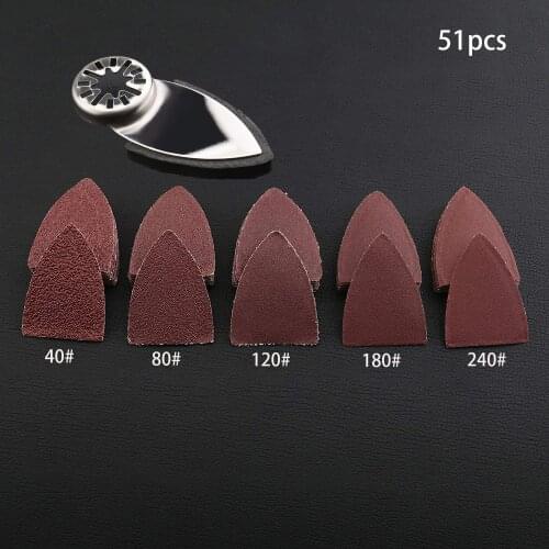 51Pcs Oscillating Multi-Tool Finger Triangle Sanding Pads Accessories Kit Hook & Loop Sanding Disc with 40/80/120/180/240 Grit